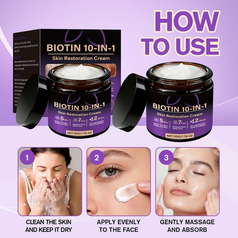 2PCS Biotin 10-in-1 Skin Restoration Cream, Professional Skin Treatment Cream,