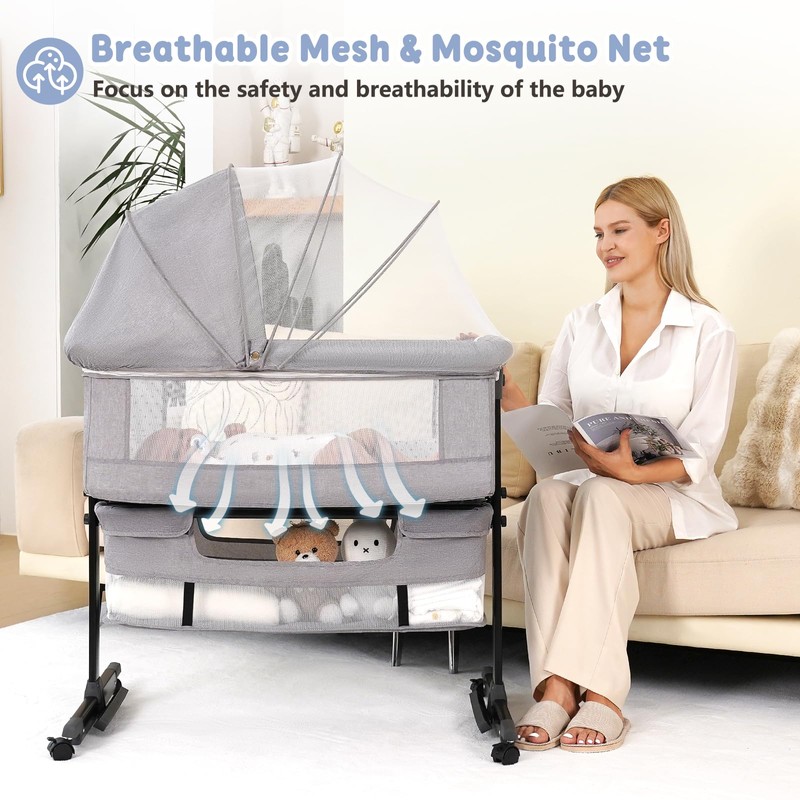 Semphis Baby Bassinet, 3 in 1 Bassinets Bedside Sleeper, Adjustable