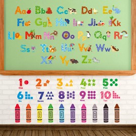 DECOWALL DS-8044 Animals Alphabet Numbers Color Wall Stickers Decor Kindergarten Nursery Kids Room DIY Wall Decal Wall Art Stickers Boys Girls Teens Kids Bathroom Decor Vinyl Bedroom Teens Kids Wallpaper Wallpaper Furniture Room Processing Infant Child D