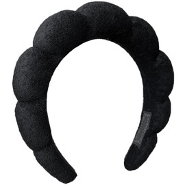 KWQINX Spa face wash headband and wristband set, headband for washing face, soft skincare headbands, hair and wrist band for washing face, bubble soft women's skin care headband (black)