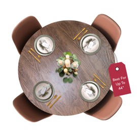 Violet Linen Woodgrain Elastic Round Table Cover, Small, Oak Wood