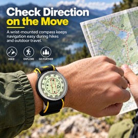 Magnetic Wrist Compass for Hiking & Outdoor Navigation – 39mm Luminous Pointing Guide with Hemisphere Options