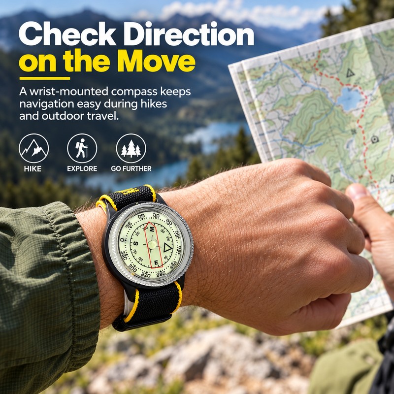 Magnetic Wrist Compass for Hiking & Outdoor Navigation – 39mm