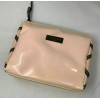 Lancome Pink Patent Zippered Gold Cosmetic Bag, Black Ribbon Trim