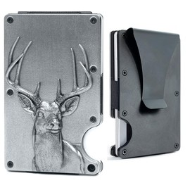 Itera-Men's Wallet with Deer Design - RFID-Blocking Slim Metal Wallet with Money Clip, Minimalist Front Pocket Card Holder in Antique Copper or Silver - Father's Day Gifts for Deer Hunters - Color: Copper