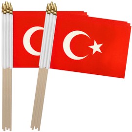 TSMD Turkey Stick Flag Turkish Small Mini Hand Held Flags,5x8 Inch,12 Pack