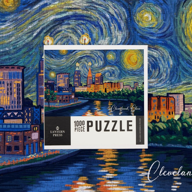 Lantern Press 1000 Piece Jigsaw Puzzle, Cleveland, Ohio, Starry Night,