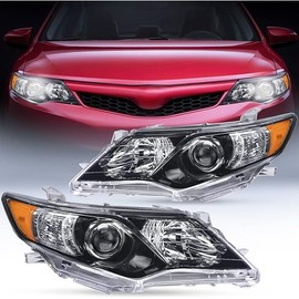 Nilight Headlight Assembly for 2012 2013 2014 Toyota Camry L/LE/XLE/Hybrid LE XLE Headlamps Replacement Black Housing Amber Reflector Driver and Passenger Side