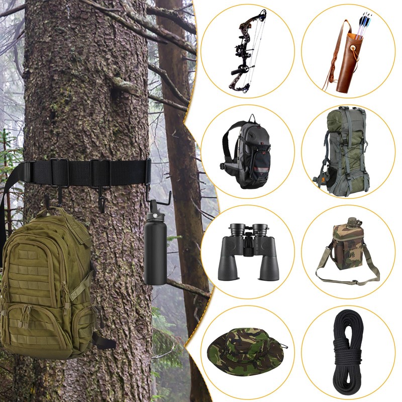 2 Pack Treestands Strap Gear Hangers with 12 Metal Hooks,Hunting