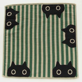 Atsuko Matano 181007-0508-03 Women's Triple Gauze Handkerchief (Green/100% Cotton), Gauze Handkerchief, Cat Pattern, Cat MEME, Imabari, Gift, green