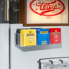 TelKeen Tea Bag Organizer Holds up to 60 Tea Bags, Tea with 3 Compartments, Adhesive Wall Mount Tea Box Strong Tea bag Holder Hooks for Storage Cabinet and Kitchen Pantry Doors Transparent