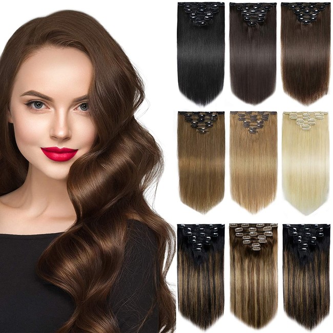 Yamel Remy Clip in Hair Extensions Human Hair 7Pcs 16 Clips Real Human Hair Extensions clip