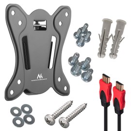 Maclean TV Wall Mount + HDMI Cable Set OLED QLED LCD LED Monitor TV Mount 13 Inch to 27 Inch VESA 75 x 75 100 x 100 Load up to 25 kg Extra Slim Design (Wall Mount + 1.8 m HDMI 2.0 Cable)