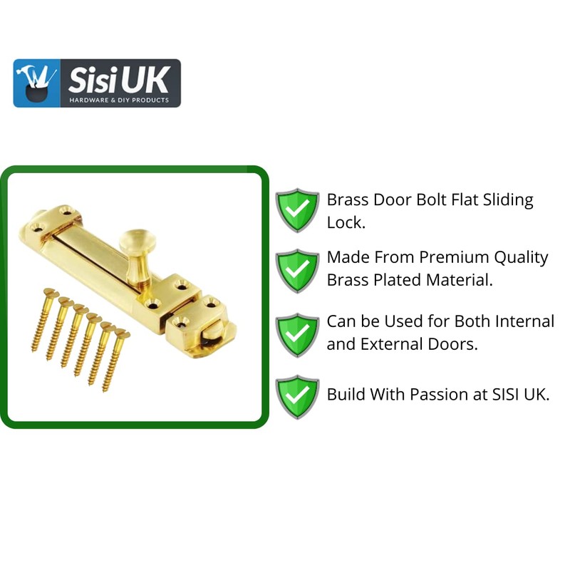 Brass Door Bolts 4 Inch Flat Bolt Surface Door Latches