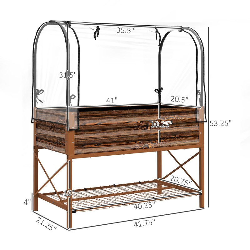 Outsunny Raised Garden Bed with Cover and Storage Shelf, Rectangular