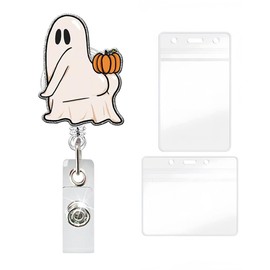 YIHONGYAN Halloween Badge Reel ID Badge Holder Retractable Badge Clips Swivel Clip Badge Reels Ghost Boo Buttocks Holding Up Pumpkin Design for Women Doctor Teacher Office Gifts Plastic Card Kit 1Pcs