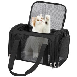 Discala Cat Dog Carrier Up to 15 Lbs TSA Airline Approved Pet Carrier for Small Medium Cats Puppies Dog Carriers for Small Dogs Collapsible Soft Sided Cat Travel Carrier - Black 15.7"x10.2"x10.2"