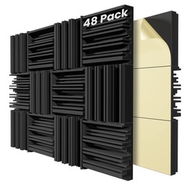 48 Pack Self-Adhesive Sound Proof Foam Panels for Wall,12" X 12" X 2" Acoustic Panels,High Resilience Sound Proofing Foam,Sound Absorbing Panel for Home Studios, Offices - Black