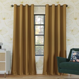 Sun Zero Nordic 2-Pack Theater Grade Noise Reducing Extreme 100% Blackout Grommet Curtain Panel Pair, 52" x 96, Gold