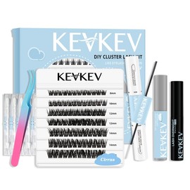 KevKev DIY Lash Extension Kit 84 Pcs Lash Clusters with Lash Bond and Seal Lash Glue Remover Overnighter Seal and Applicator for DIY Eyelash Extension(Cirrus Kit,D-8-16mix)