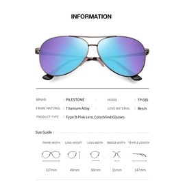 Pilestone TP-035 Lens B Color Blind Glasses Aviator Style for Strong/Severe Red-Green Blindness Indoor/Outdoor Use
