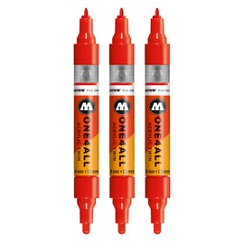 Molotow One4All Acrylic Twin Markers (Line Width 1.5 mm and 4 mm, High Coverage and Permanent) Pack of 3 Colour 013 Traffic Red