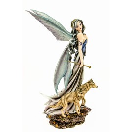 Vogler 770-4026 Fairy of the Forest with Wolves 27 cm Fantasy Fairy Elf Figure