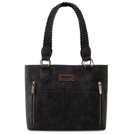 Wrangler Tote Bag for Women Multi Pockets shoulder bag western purse Medium leather like Handbags with Woven Top-Handle WG78-G8317BK