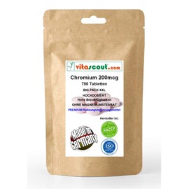 Chromium Picolinate 200 mcg – 750 Tablets – No Magnesium Stearate – Made in Germany