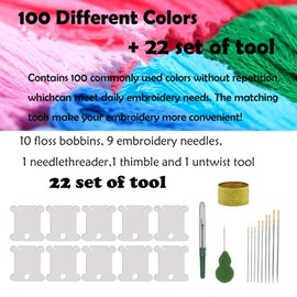 Embroidery Floss Kit,100 Bags Of Embroidery Thread Cross Stitch Thread +22 Pcs Embroidery Accessories,Embroidery Sewing Thread Bracelet Friendship Bracelet Crafts,(100 Colors)
