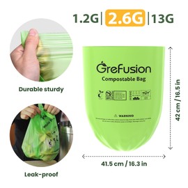 GreFusion 2.6 Gallon Compostable Trash Bags, 100 Count, Extra Thick 0.71 Mil, Certified by BPI and ASTM D6400, Perfect Fit for Small Trash Cans