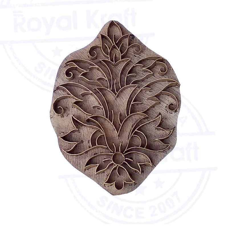 Royal Kraft Traditional Print Stamp Brass Floral Pattern Wood Clay