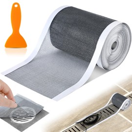 Leriton 1 Pack 4 Inch x 33 ft Linear Shower Drain Hair Catcher Screen Disposable Adhesive Cutable Mesh Shower Drain Cover Stickers for Linear DIY Floor with Removal Tool for Bathroom Kitchen Bathtub