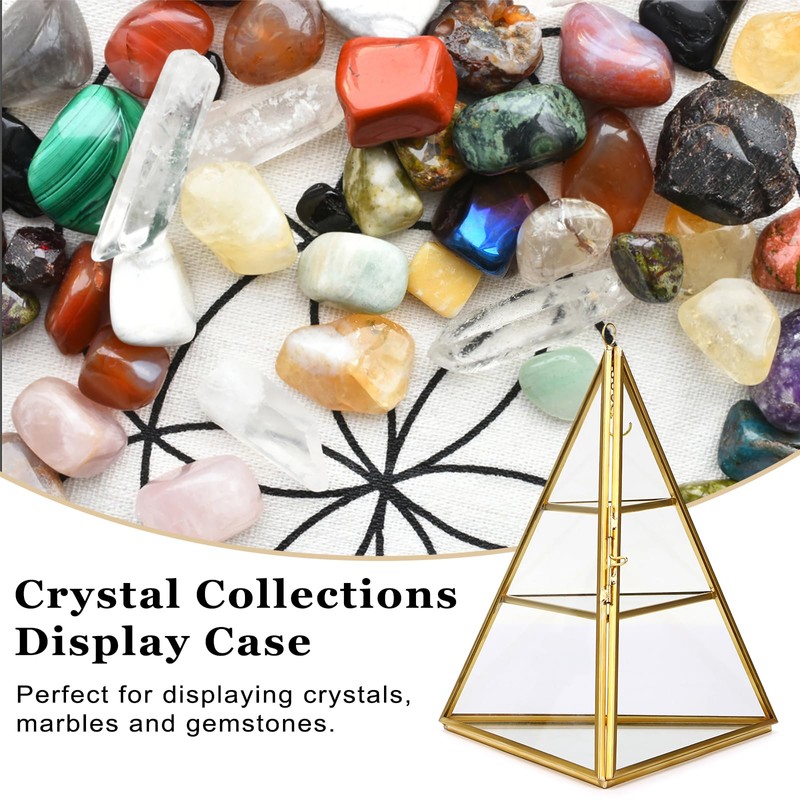 ELLDOO 3 Tier Glass Display Case for Collectibles, Triangular Crystal