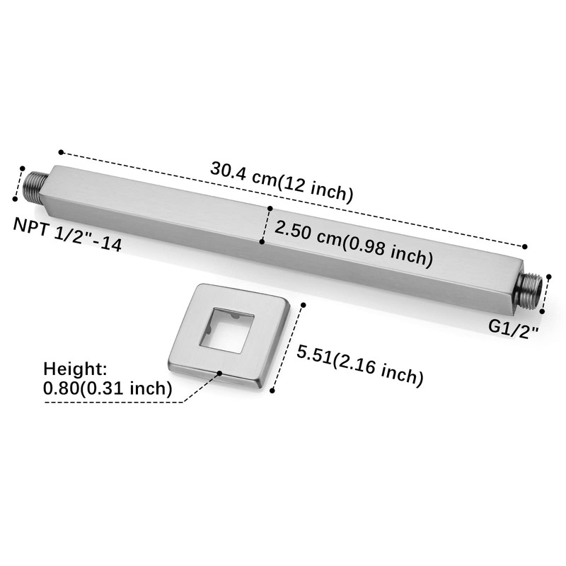 Anpean 12 Inch Square Ceiling Mounted Shower Arm and Flange