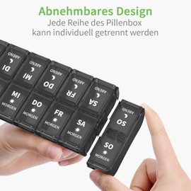 Opret Opret Deutsche Tablettenbox 7 Tage 2 Fächer Morgens Abends, Abnehmbar Pillendose 7 Tage 2 Fächer, Pillenbox Medikamentenbox 7 Tage Tabletten Wochenbox Tablettendose Tablettenbox 14 Fächer