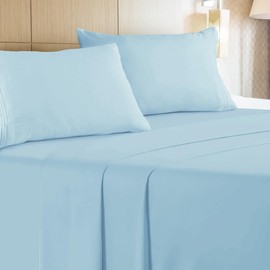 Leluxe Home King Sheets Set of 4-100% Microfiber King Size Sheets Set with Extra Soft and Wrinkle Free - Set of 4 Sheets for King Size Bed with Deep Pockets - Blue