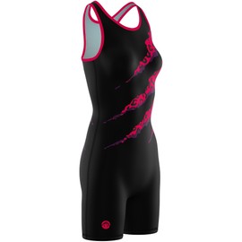 Womens Savage Wrestling Singlet-Black-Hot Pink-WS