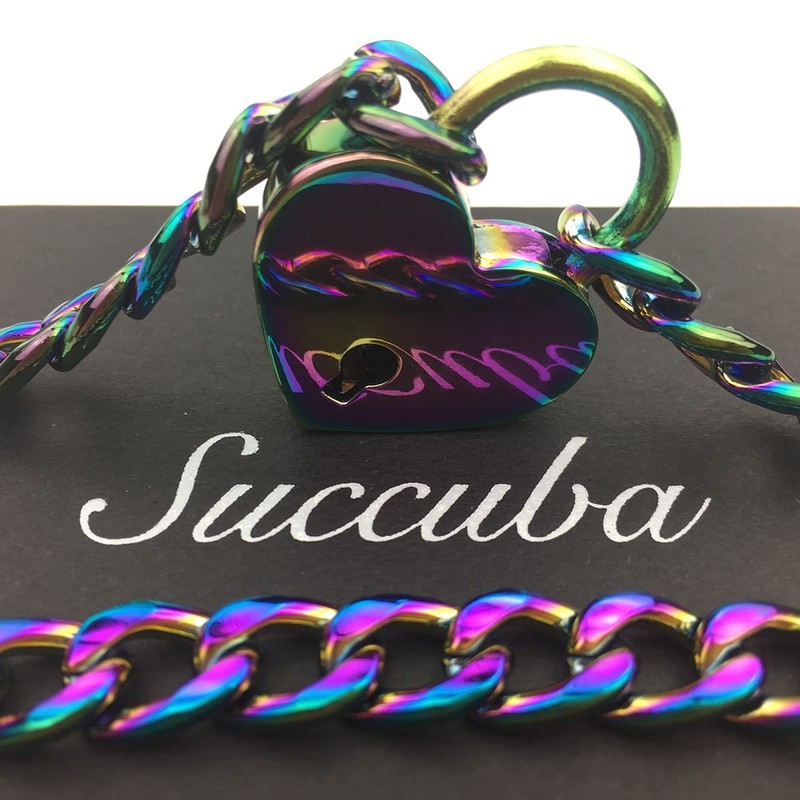 Succuba Padlock Necklace Chain Collar Choker with Two Keys and