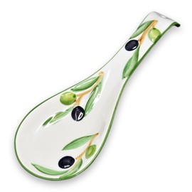 Lashuma Handmade Spoon Rest Italian Ceramic Cooking Spoon Rest Relief Decoration Olive Design Spoon Holder 28 cm