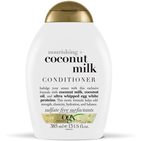 OGX Nourishing + Coconut Milk Moisturizing Conditioner for Strong & Healthy Hair, with Coconut Milk, Coconut Oil & Egg White Protein, Paraben-Free, Sulfate-Free Surfactants, 13 floz
