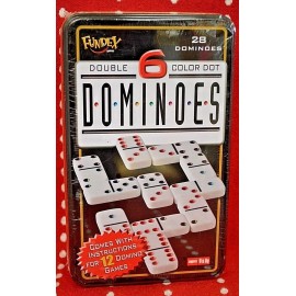 Fundex NEW DOMINOES Fundex 28 Dominoes Double Six COLOR Dot Game TIN Ages 6+ DOMINO Fun
