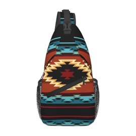 NISENASU Aztec Geometric Print Sling Bag Crossbody Backpack,Southwest Indian Native American Pattern Tribal Chest Bag Casual Shoulder Backpack Abstract Navajo Print Sports Travel Hiking Daypack
