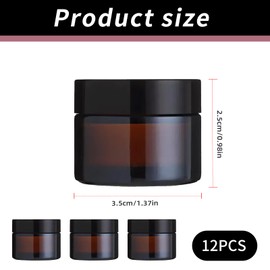 Glass Cosmetic Jars with Lids, 12 Pcs Amber Glass Round Cosmetic Container with Black Lids for Creams, Lotion, Cosmetic Powder, Spice, 5 Ml 1/6 Oz Small Thick Wall Round Jars
