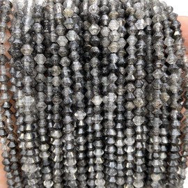 ABCGEMS Brazilian Black Rutilated Quartz Beads (A Revolutionary Bi-Cone Cutting Technique- More Angles to Reflect Light) Natural Gemstone, Micro-Faceted, Diamond-Cut, Bicone, Extremely-Tiny, 4mm