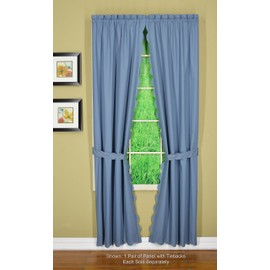 Today's Curtain Orleans 84" Panel Pair with Tiebacks Tambour Scallop Edge Curtain, Blue, 60" W X L/Tb
