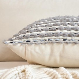 Aeckself Handmade Boho Chenille Tufted Pillow Cover 20x20 Inch, Decorative Square Throw Pillow Cover Neutral Pillowcase for Couch Bedroom Living Room, Grey Blue