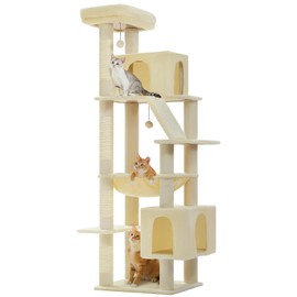 MUTTROS Tall Cat Tree for Large Cat, 71" Large Cat Tree for Indoor Cats with Super Large Hammock, Multi-Level Cat Tower with 4 Sisal Scratching Posts & 2 Spacious Condos for Big Adult Cats-Beige