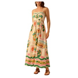 Floerns Women's Summer Boho Spaghetti Strap Maxi Dresses Shirred Beach Dress Flowy Sundress Multiwhite X-Large