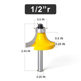 MEIGGTOOL - Juego de 2 brocas redondeadas para bordes redondeados, vástago de 1/4 pulgadas, punta redonda, herramientas de corte de 1/2 pulgada de radio